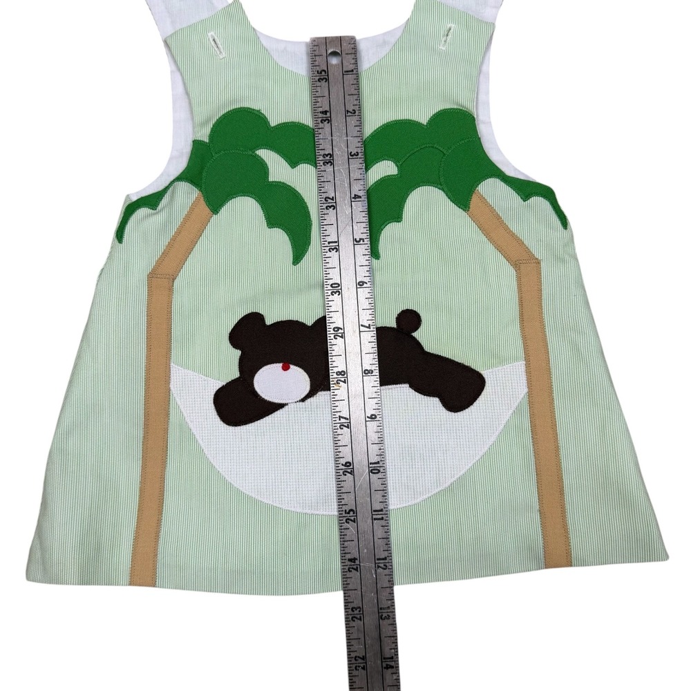 Vintage Chocolate Soup Girls Green Seersucker Bear Hammock Jumper Dress Size M - Picture 6 of 7
